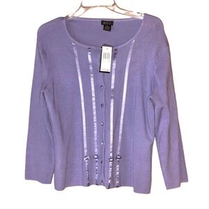 NWT EVIE Lilac Melange Long Sleeve Cardigan Sweater size Large